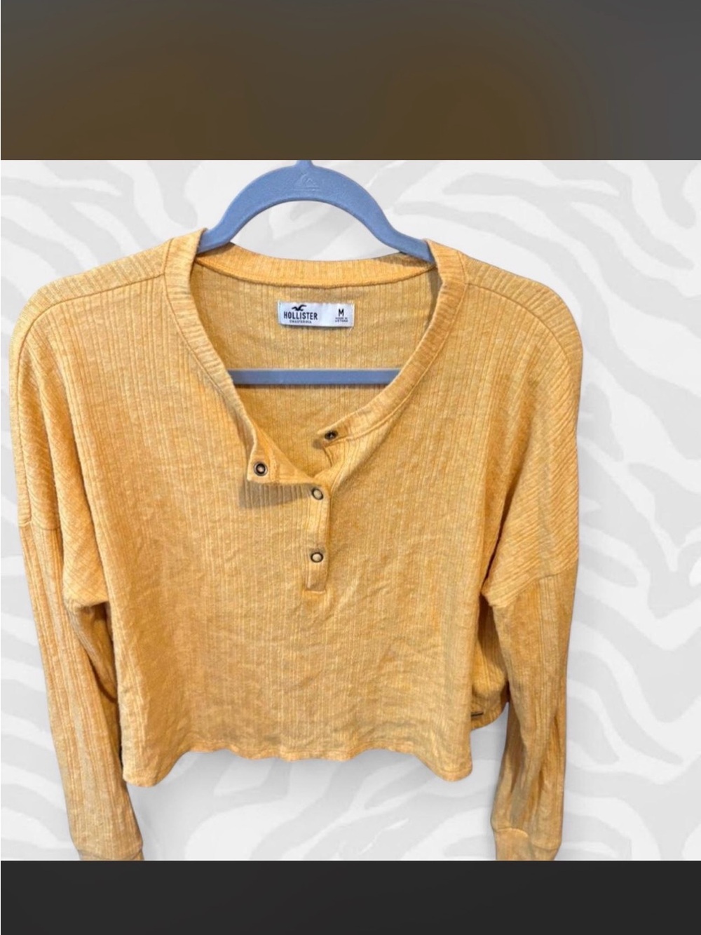 Hollister Women's Golden Yellow Ribbed Henley Long Sleeve Top